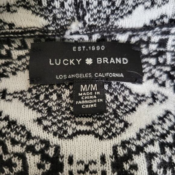 Lucky Brand Black and White Patterned Waterfall Open Front Cardigan Size Medium - Picture 7 of 10
